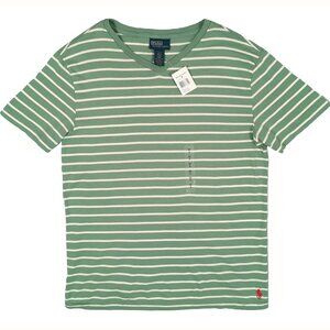 NEW Vintage Polo Ralph Lauren T Shirt!  Green & Creme Striped  V Neck